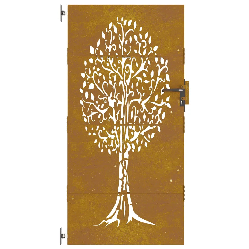 Cancello da giardino 85x175 cm in acciaio Corten con design ad albero 153212