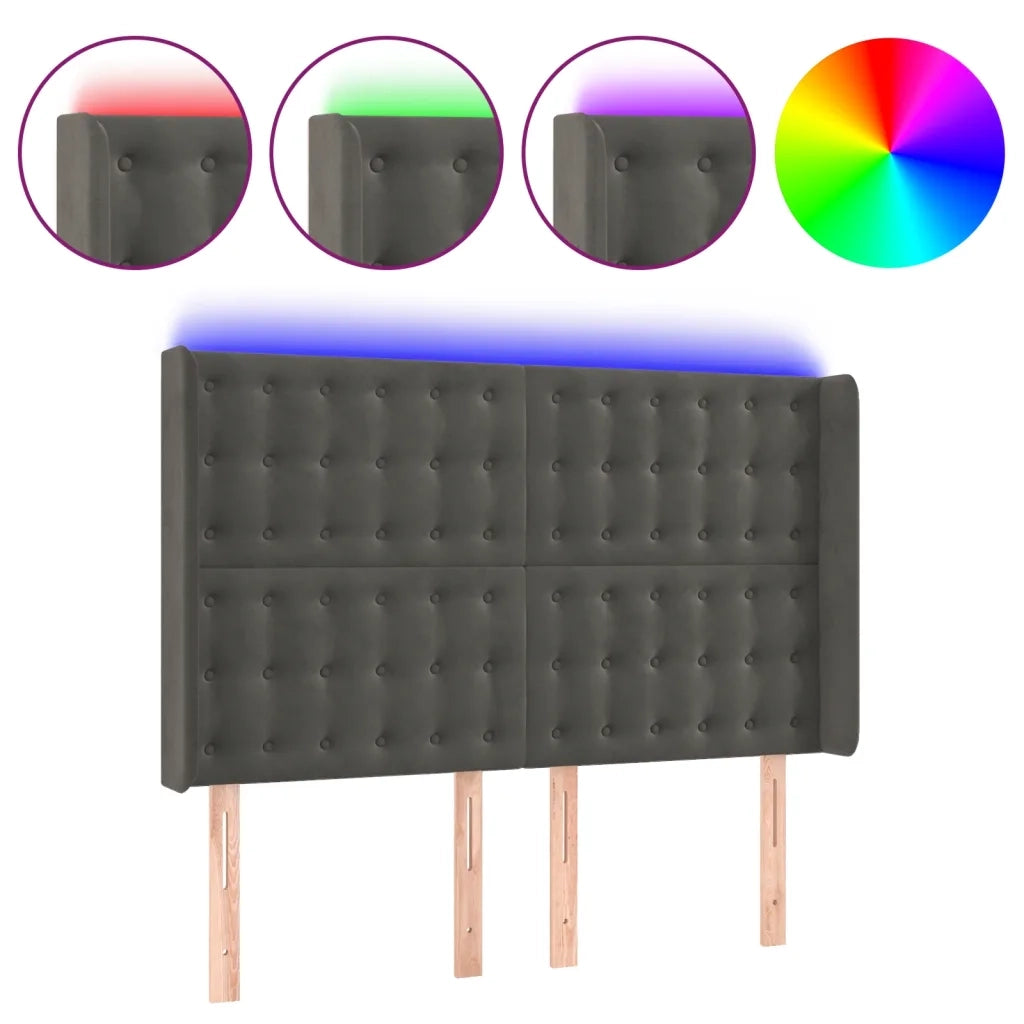 Testiera a LED-Testata con LED Grigio Scuro 147x16x118/128cm in Velluto 985411