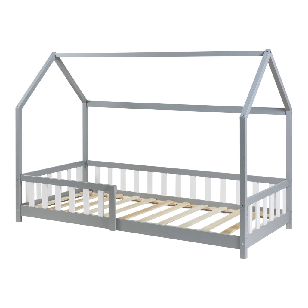 Letto Singolo Hesel per Cameretta a Forma di Casetta 90 x 200 cm Grigio [en.casa]