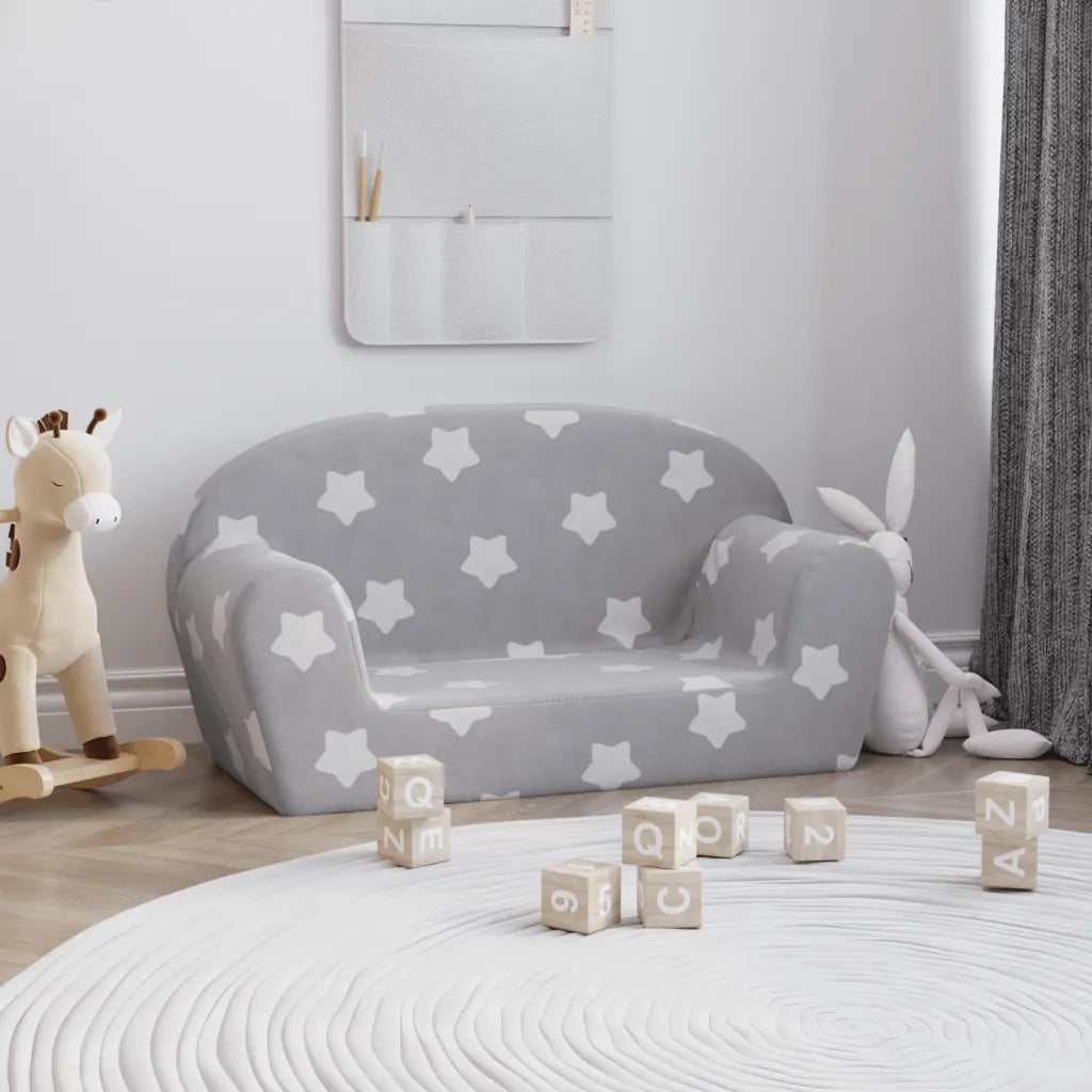 Divano Bambini 2 Posti-Sofa 2 Posti-Divanetto Grigio Chiaro con Stelle Morbido Peluche 617458