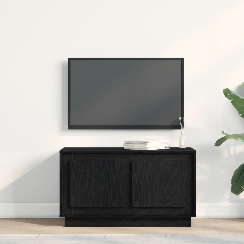 Mobile TV  Nero Rovere 80x35x45 cm Legno Ingegnerizzato