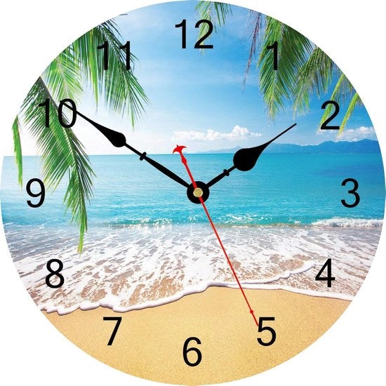 Palmiera tropicale per parete da 34 cm - silenziosa e senza ticchettio - decorazione marittima per la costa - adatta per cucina - camera da letto - soggiorno e ufficio