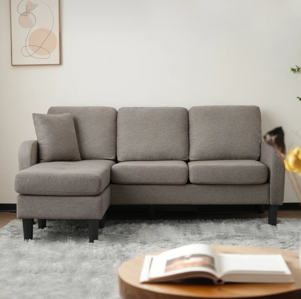 Divano angolare modulare 166x118x77 cm con chaise longue; imbottitura in foam; grigio scuro antico