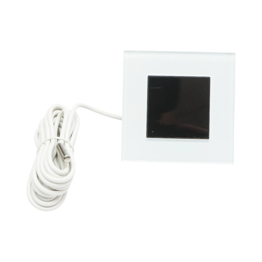 Termostato WiFi per riscaldamento a pavimento e caldaia, display digitale, sensore esterno, cornice in vetro bianco 86x86mm