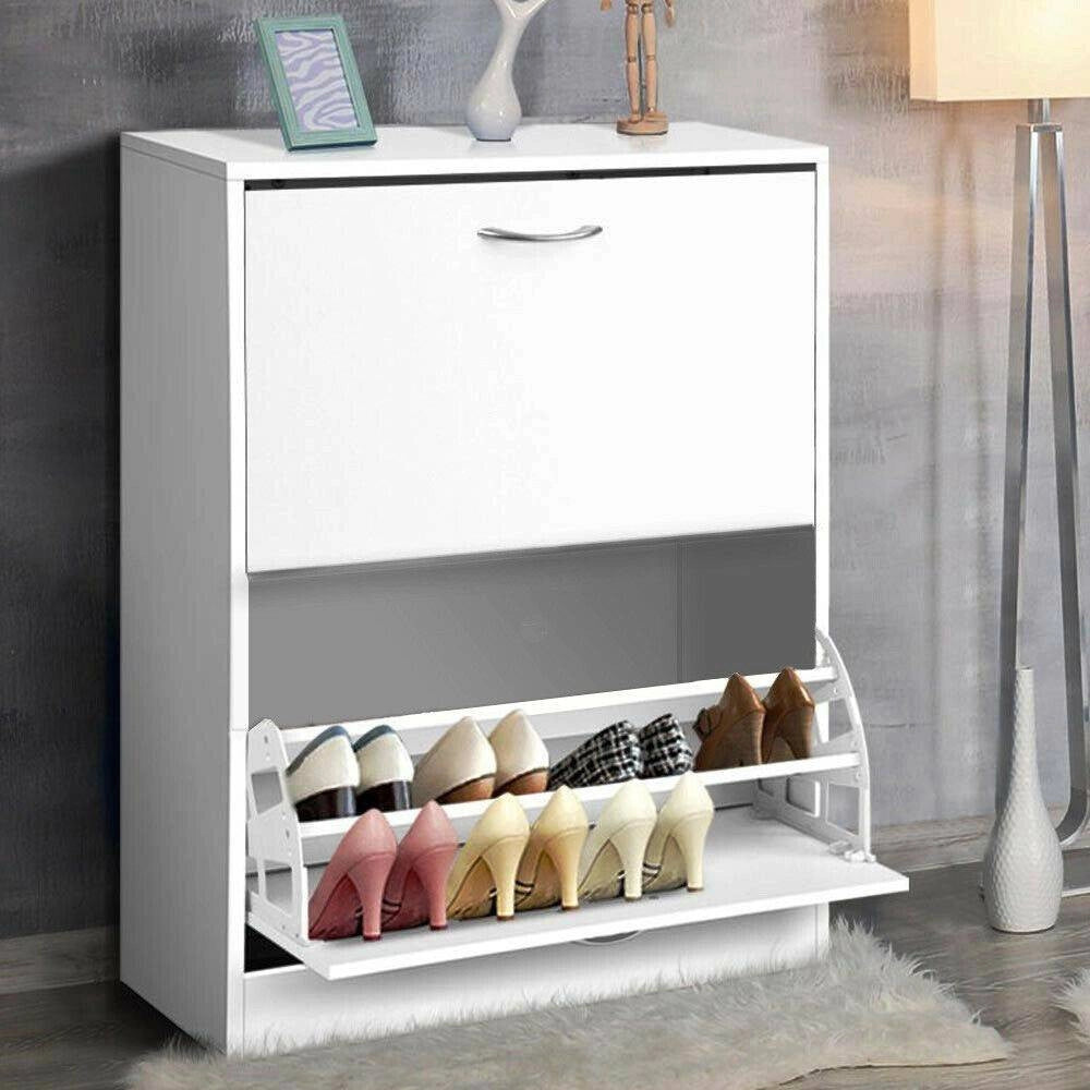 Trade Shop - Scarpiera 2 Ante Ripiani Doppia Profondita In Melamina 63x24x80cm Colore Bianco -