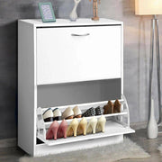 Trade Shop - Scarpiera 2 Ante Ripiani Doppia Profondita In Melamina 63x24x80cm Colore Bianco -