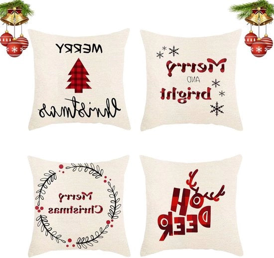 Set di 4 cuscini di copertura in velluto 45 x 45 cm - cuscino decorativo per camera da letto e soggiorno - design con albero e capriolo