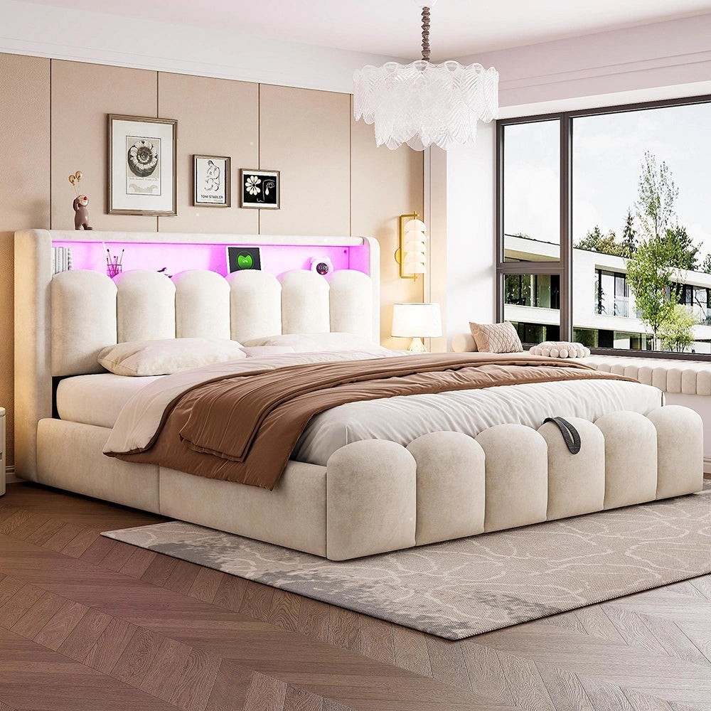 Letto 180x200cm?- Xylo - velluto petali USB beige
