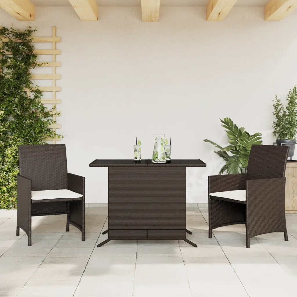 Set Bistr¨° 3 pz | Set Salotto da Giardino con Cuscini Marrone in Polyrattan