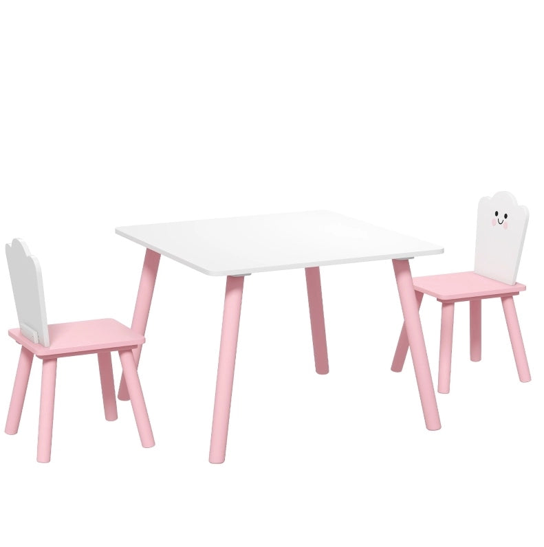 Set tavolino e sedie per bambini 3 pezzi, rosa, 1 tavolo e 2 sedie