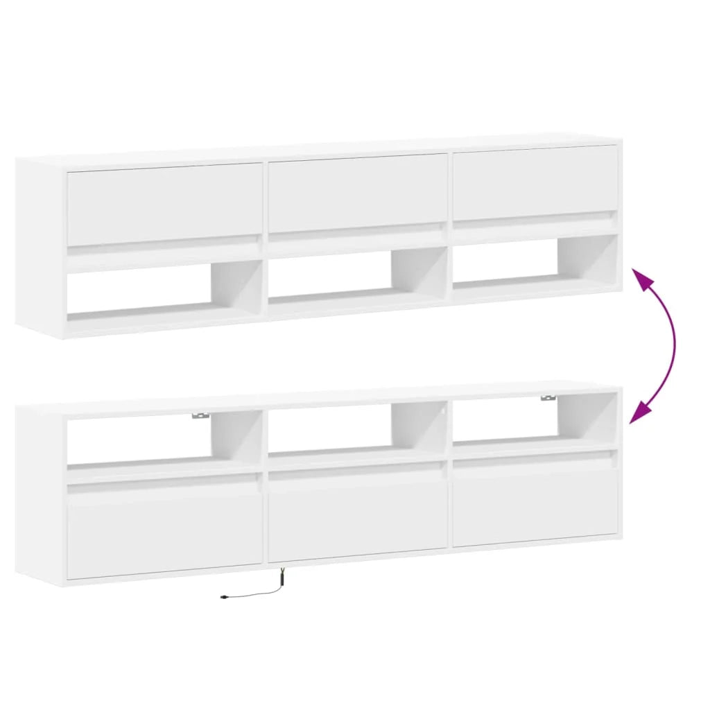 Mobile TV multimediale scaffale TV credenza mobile TV sala da pranzo soggiorno camera da letto montaggio a parete con illuminazione a LED 180 x 31 x 45 cm bianco 02_0027815