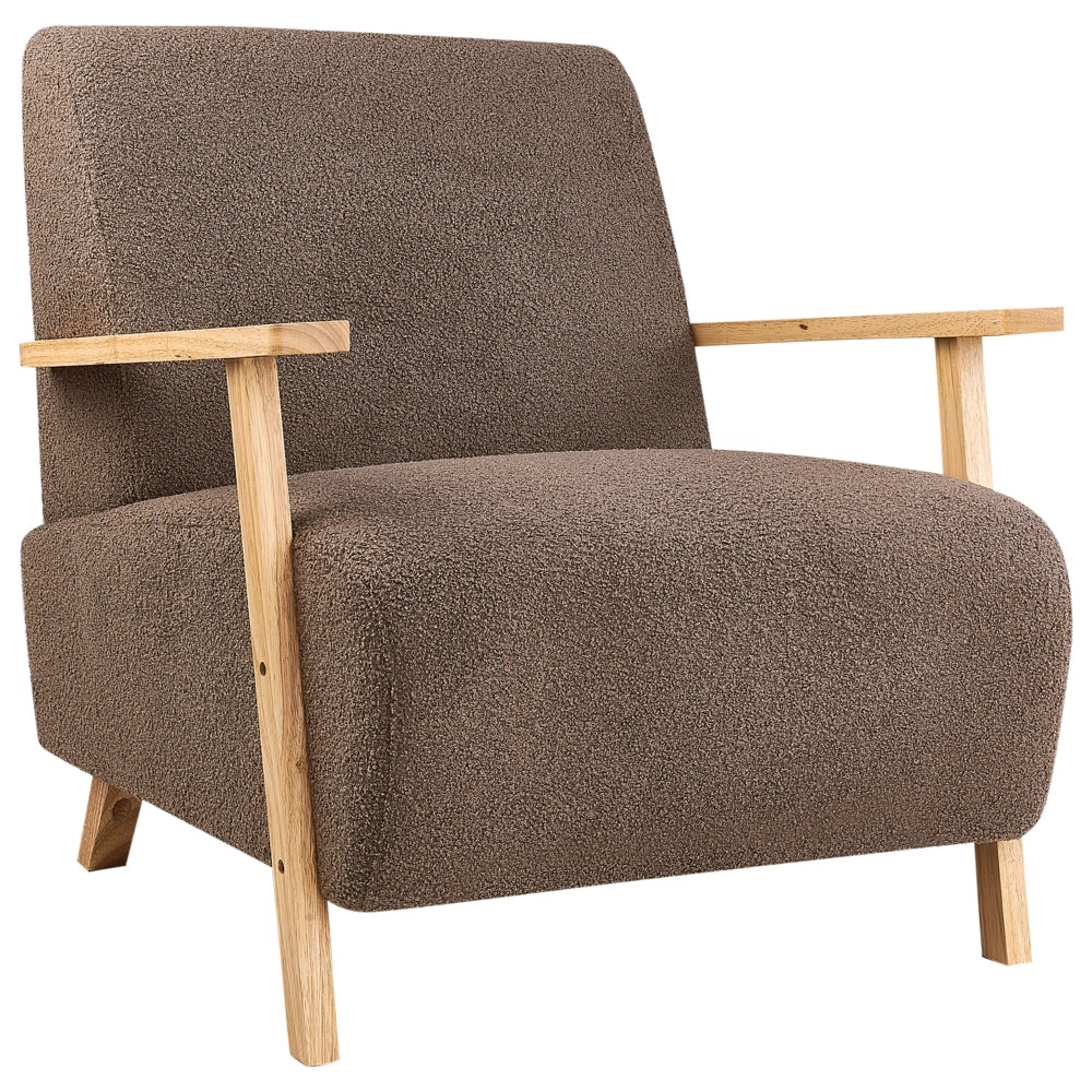 Poltrona Marrone Boucle Gambe in legno con braccioli Soggiorno moderno minimalista