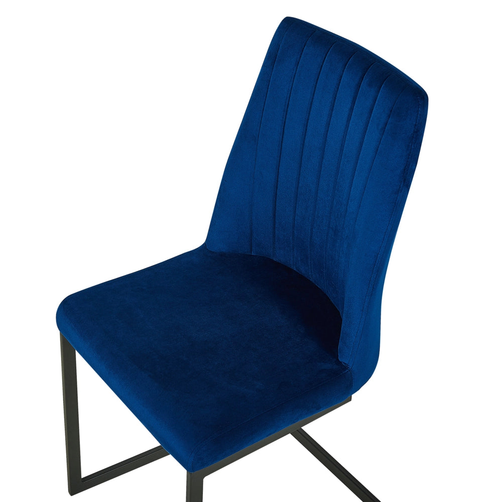 Set di 2 sedie da pranzo con sedile imbottito in velluto blu per sala conferenze a sbalzo con schienale alto