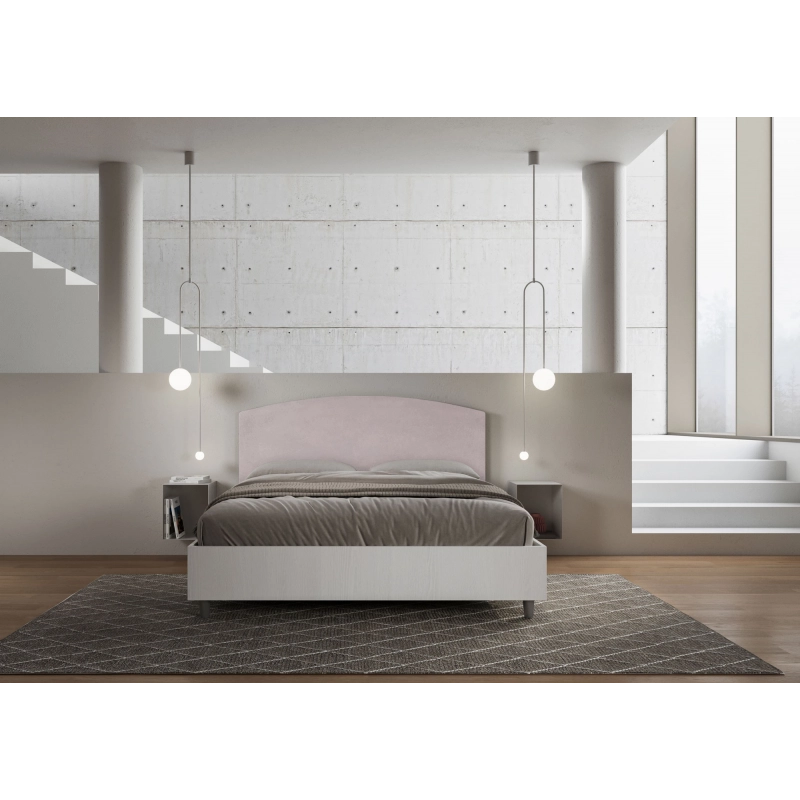 Letto Matrimoniale 160x200 cm struttura bianco frassino testata Antilia - Contenitore,Glicine,Microfibra