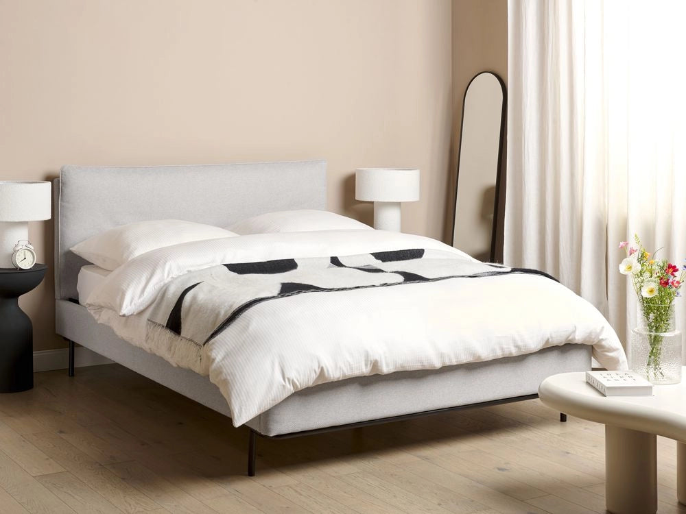Letto a doghe Grigio Poliestere Tessuto Imbottito 140 x 200 cm EU Matrimoniale Design Moderno