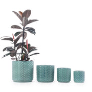 Fioriera in ceramica con foro di drenaggio e rilievo a spina di pesce per interno e giardino, blu aqua