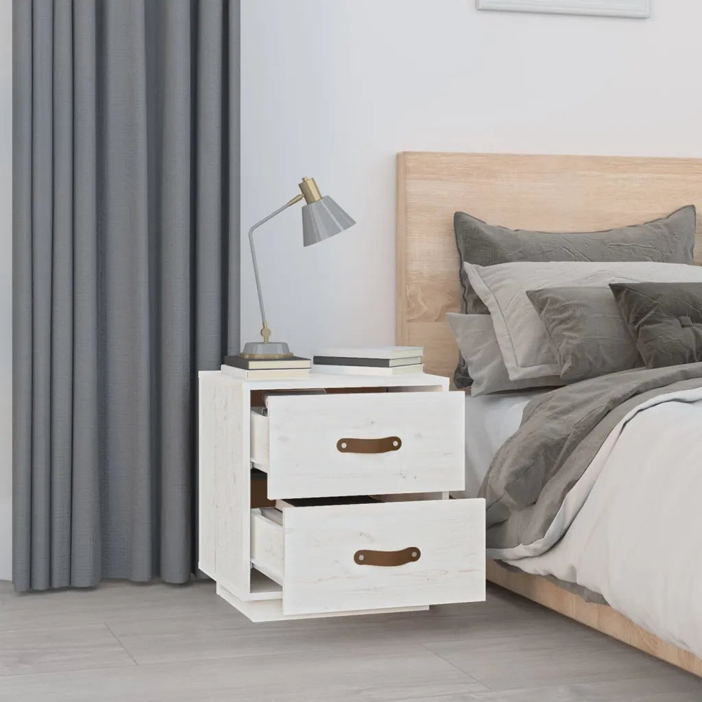 Comodino | Armadio da Notte | Mobiletto da notte Bianco 40x34x45 cm in Legno Massello di Pino