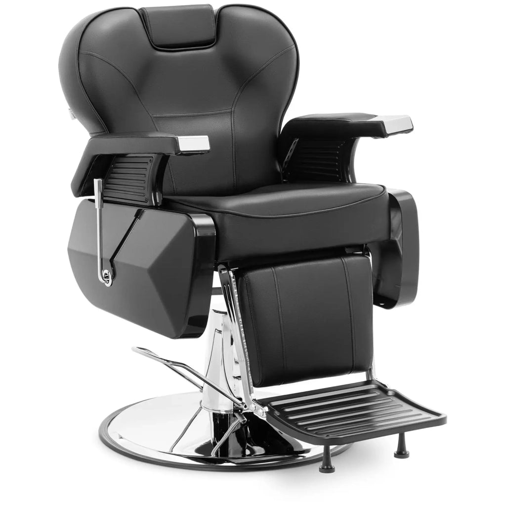 Poltrona da barbiere con poggiapiedi 69 cm 150 kg nero acciaio inox PVC ferro cromato schiuma sintetica nero 14_0008947