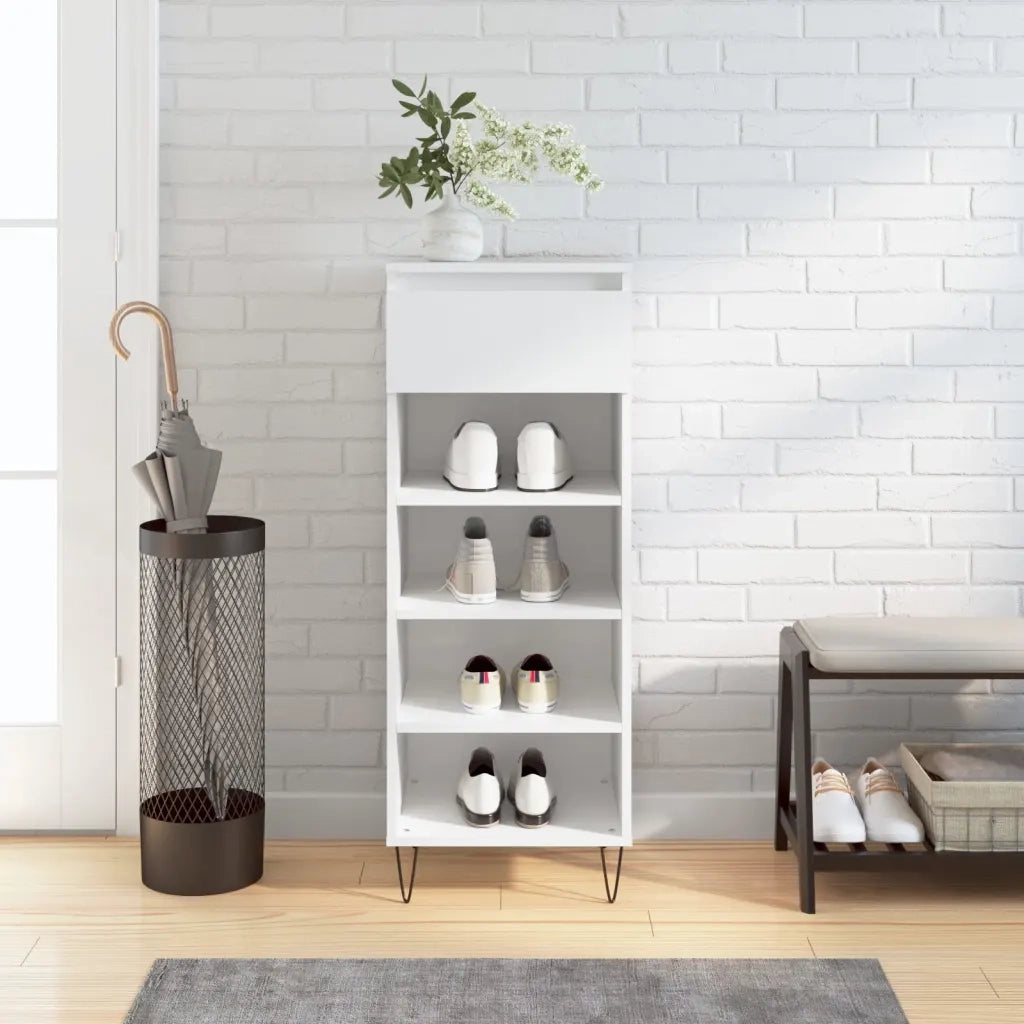 Scarpiera | Mobile per scarpe Bianco Lucido 40x36x105 cm in Legno Multistrato