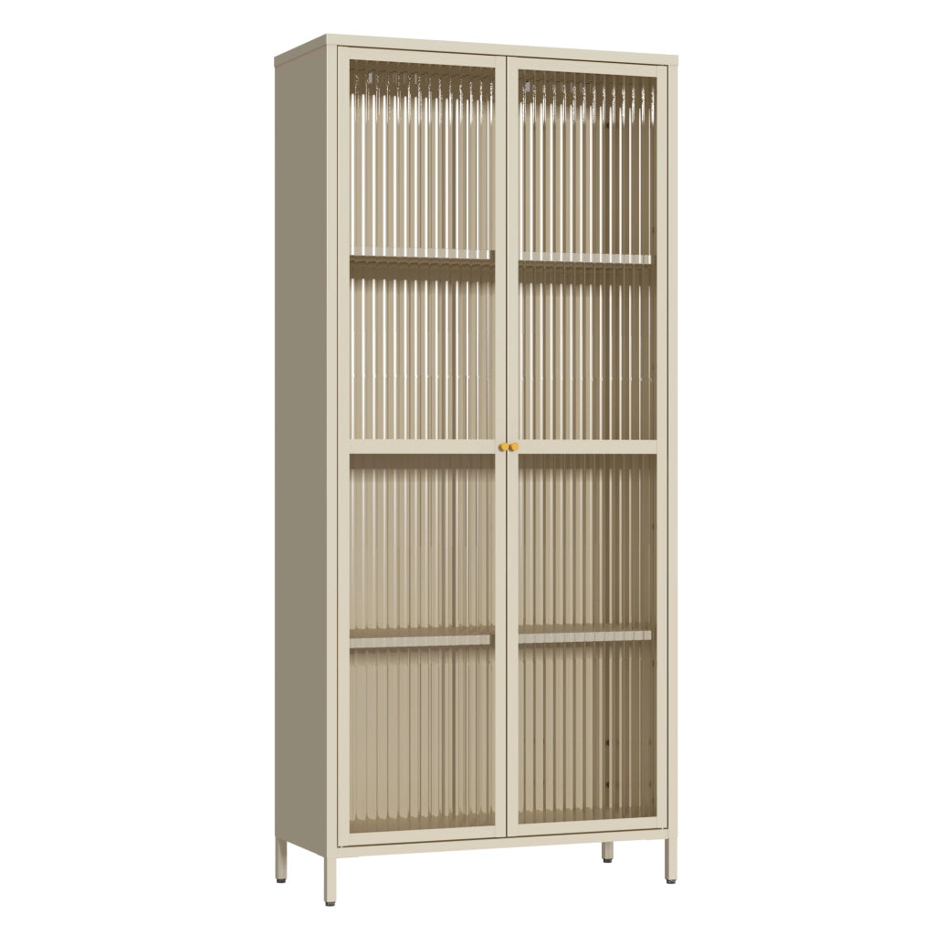 Armadio a Vetrata Säkylä con 4 Scomparti 180 x 80 x 35 cm in Acciaio - Color Cammello [en.casa]
