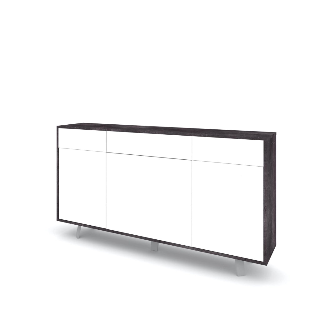 Credenza 3 ante/3 cassetti VELBRUK nero pietra/bianco pietra