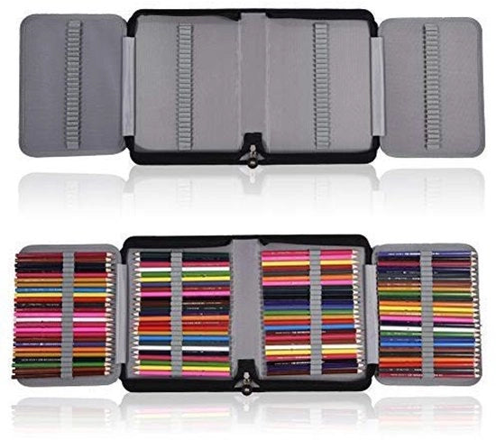 Etui Grande con 150 Cerniere Elastiche - Ideale per Artisti - Design Moderno - Nero - Ombrello per Matite - Perfetto per Studenti e Bambini