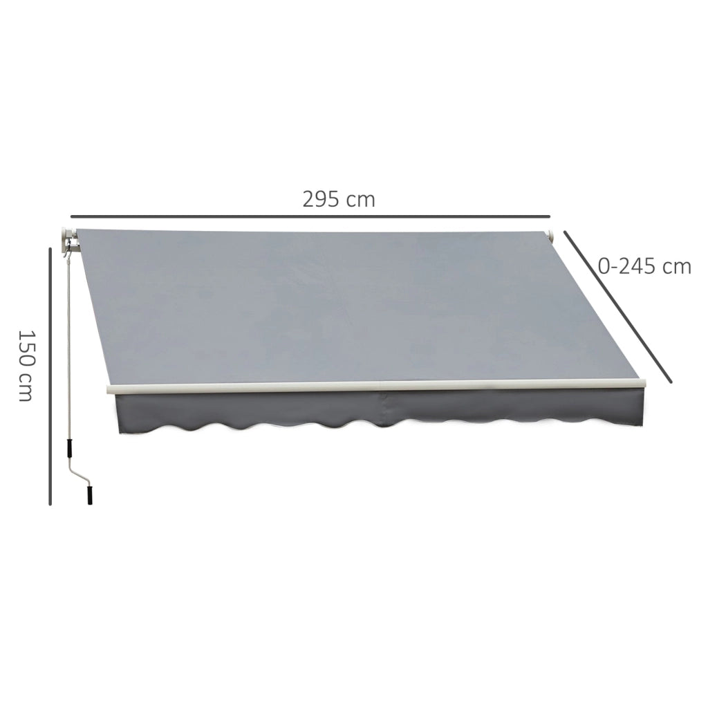 Tenda da Sole Avvolgibile a Parete 295x245 cm in Alluminio e Poliestere Grigio