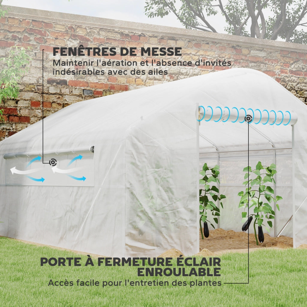 Serra da giardino tunnel 4x3x2m ¨C zephmum ¨C bianco con porte a rullo e finestre