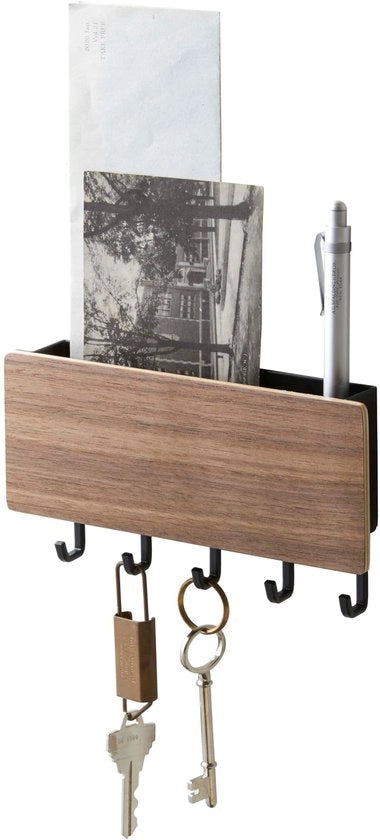 Sostegno per Chiavi Minimalista con Grilletti Magnetici e Spazio di Riposo, Nero, Legno e Acciaio, Design Compatto