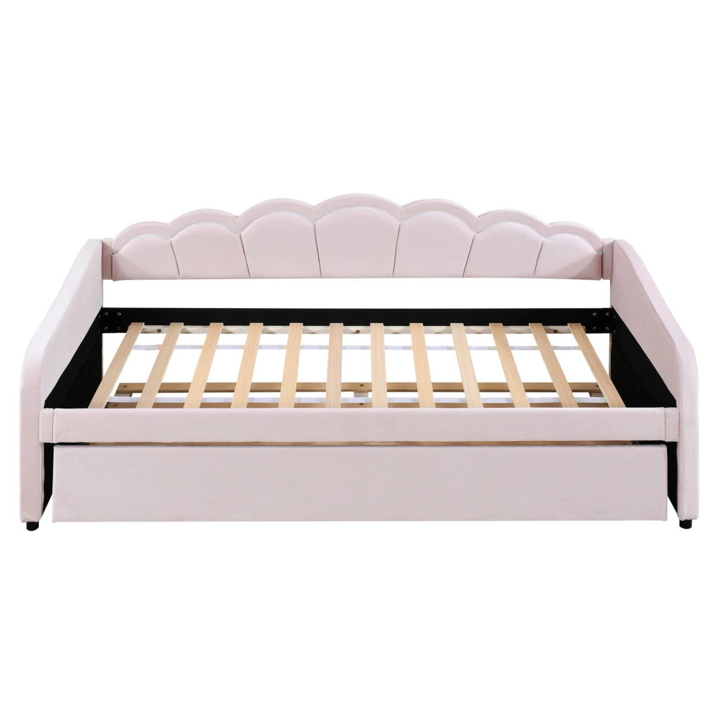 Divano letto 90x200 cm estraibile; LED; velluto; rosa (Senza materasso)