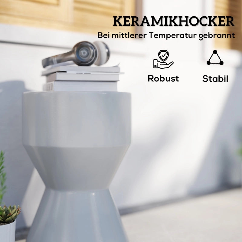 Sgabello in ceramica resistente alle intemperie a forma di clessidra per giardino e terrazzo grigio chiaro