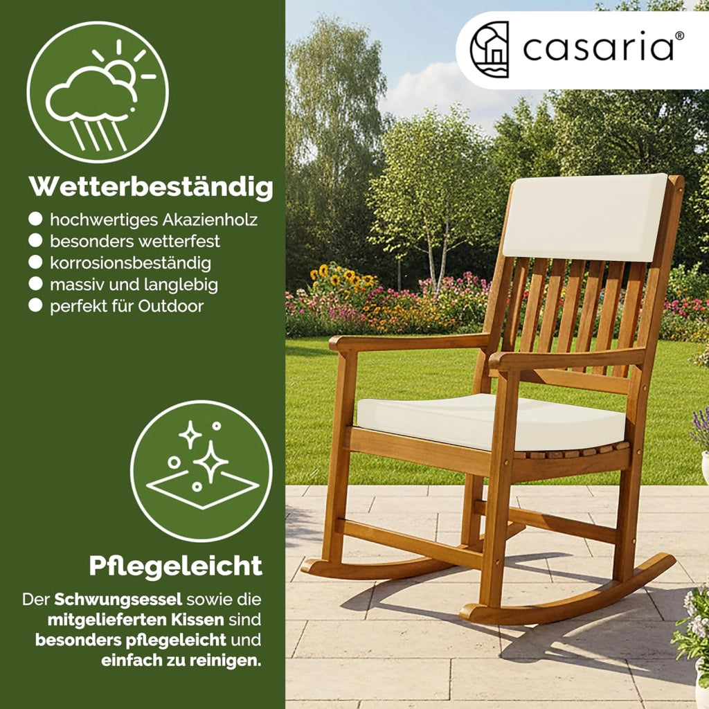 Deuba Sedia a dondolo cuscini icnlusi legno d' acacia relax seggiola basculante da giardino veranda mobili da esterno