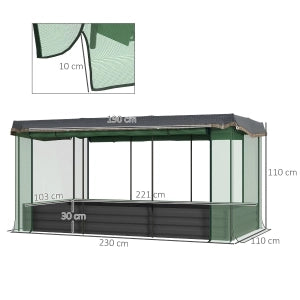 Hochbeet in acciaio con rete di protezione e telo ombreggiante, grigio scuro, 230x110x110 cm