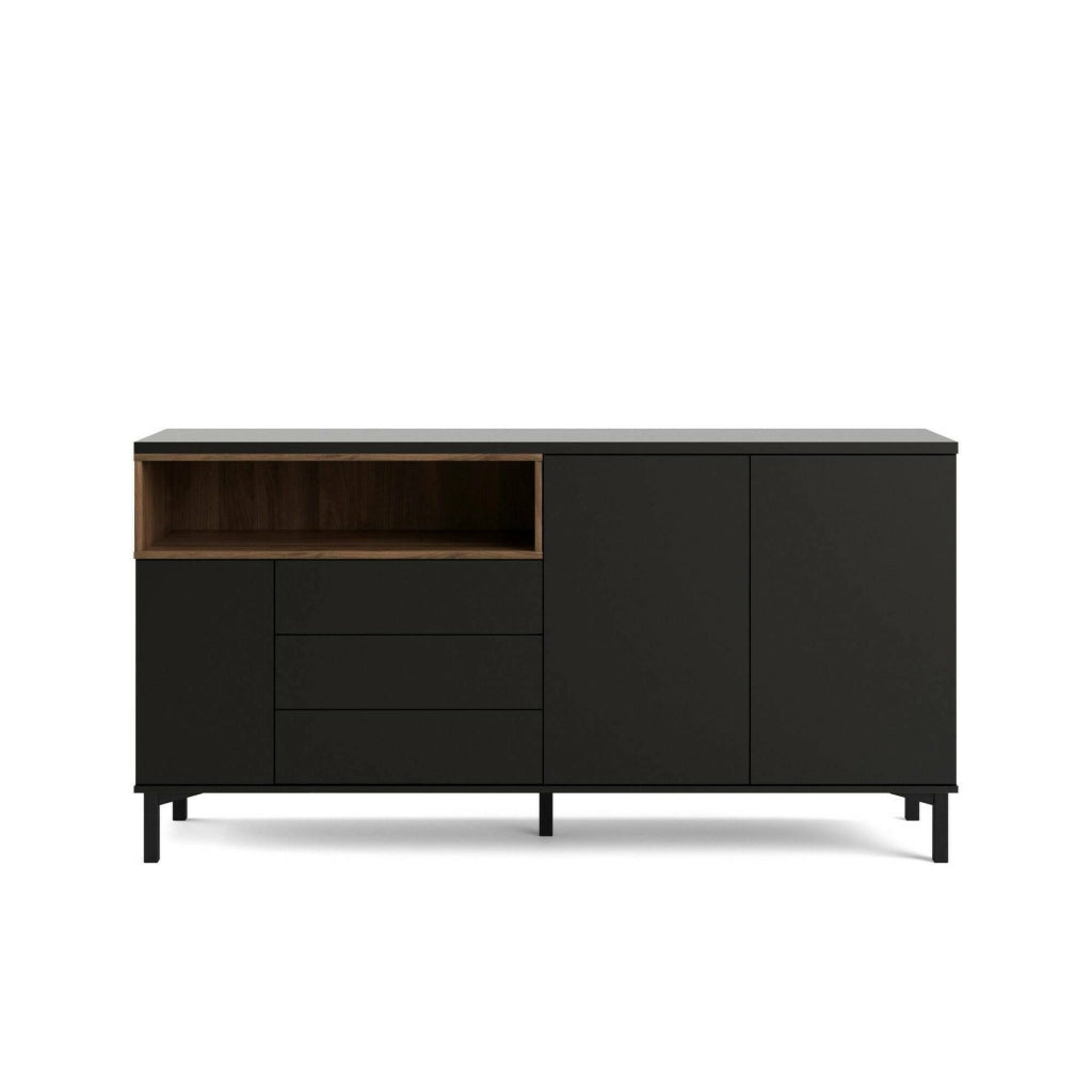 Credenza Julie, Buffet da soggiorno, Madia da salotto, Dispensa da cucina, 176x48 h90 cm, Nero e Noce