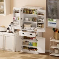 Armadio contenitore moderno con 4 ante e 1 cassetto, 6 ripiani portaoggetti e 4 ripiani regolabili, adatto per cucina, sala da pranzo e soggiorno, 80x40x182 cm, Bianco