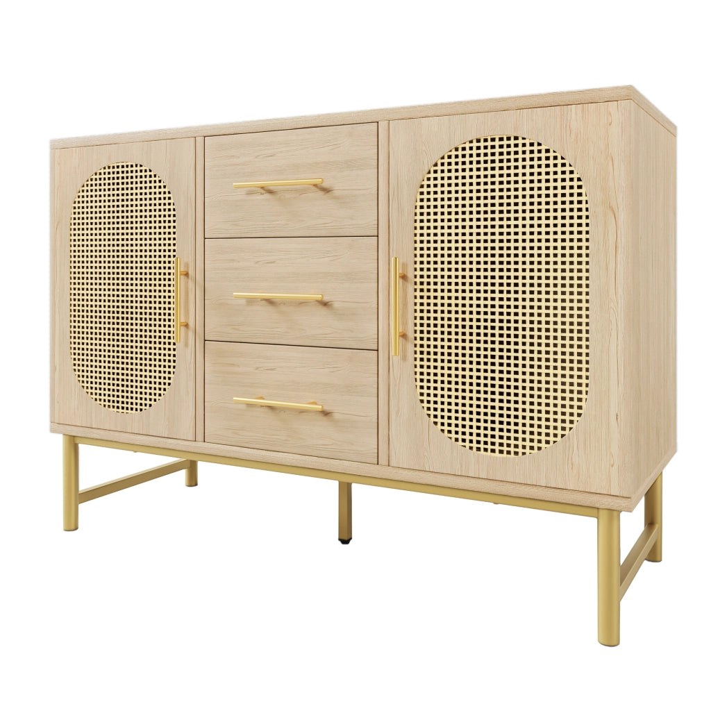 Cassettiera Credenza con 3 Cassetti e 2 Ante in Rattan ¨C MINIMAL ¨C Sonoma, 120x40x74