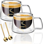 Set di bicchieri per latte macchiato - 2 x 200 ml + 2 x cucchiai bicchieri a parete doppia per espresso - bicchieri e coppe per cappuccino