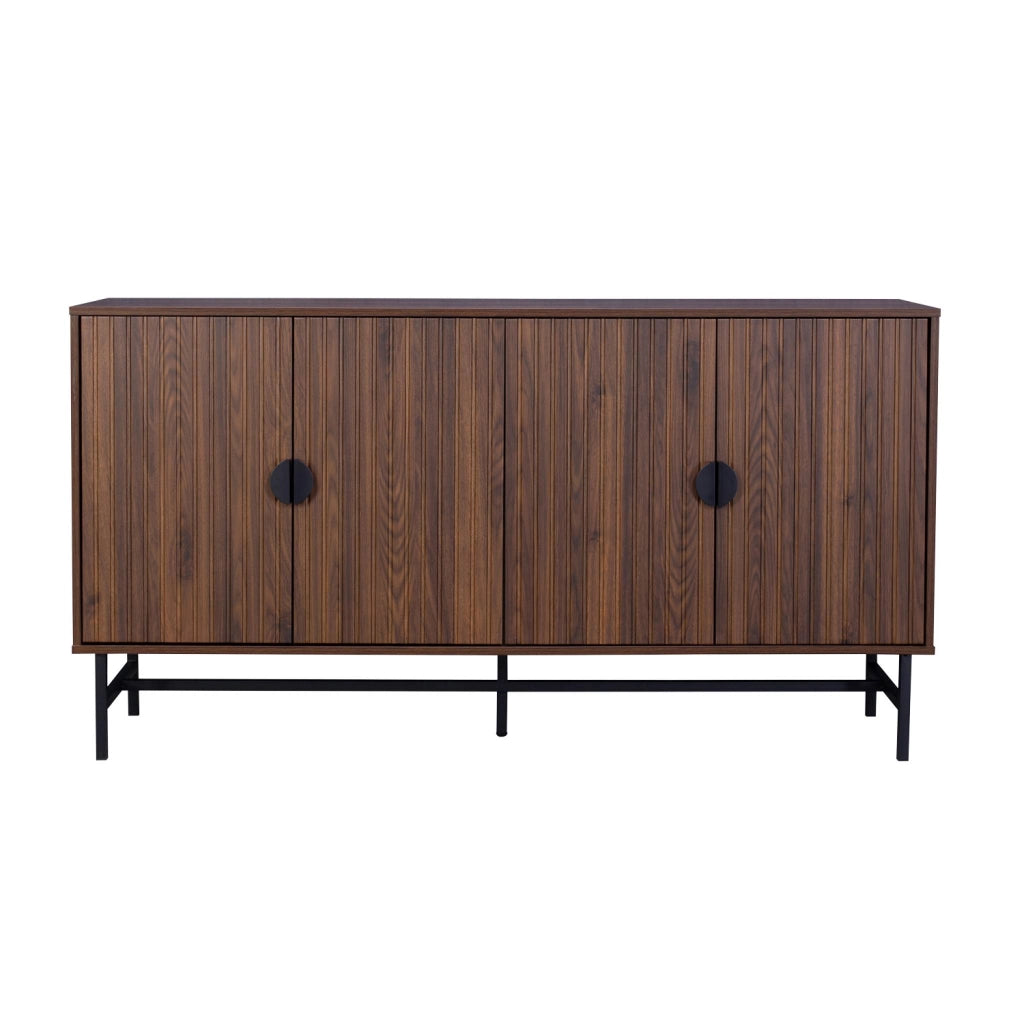 Credenza a 4 ante scanalata effetto legno, 157.5cm, marrone scuro