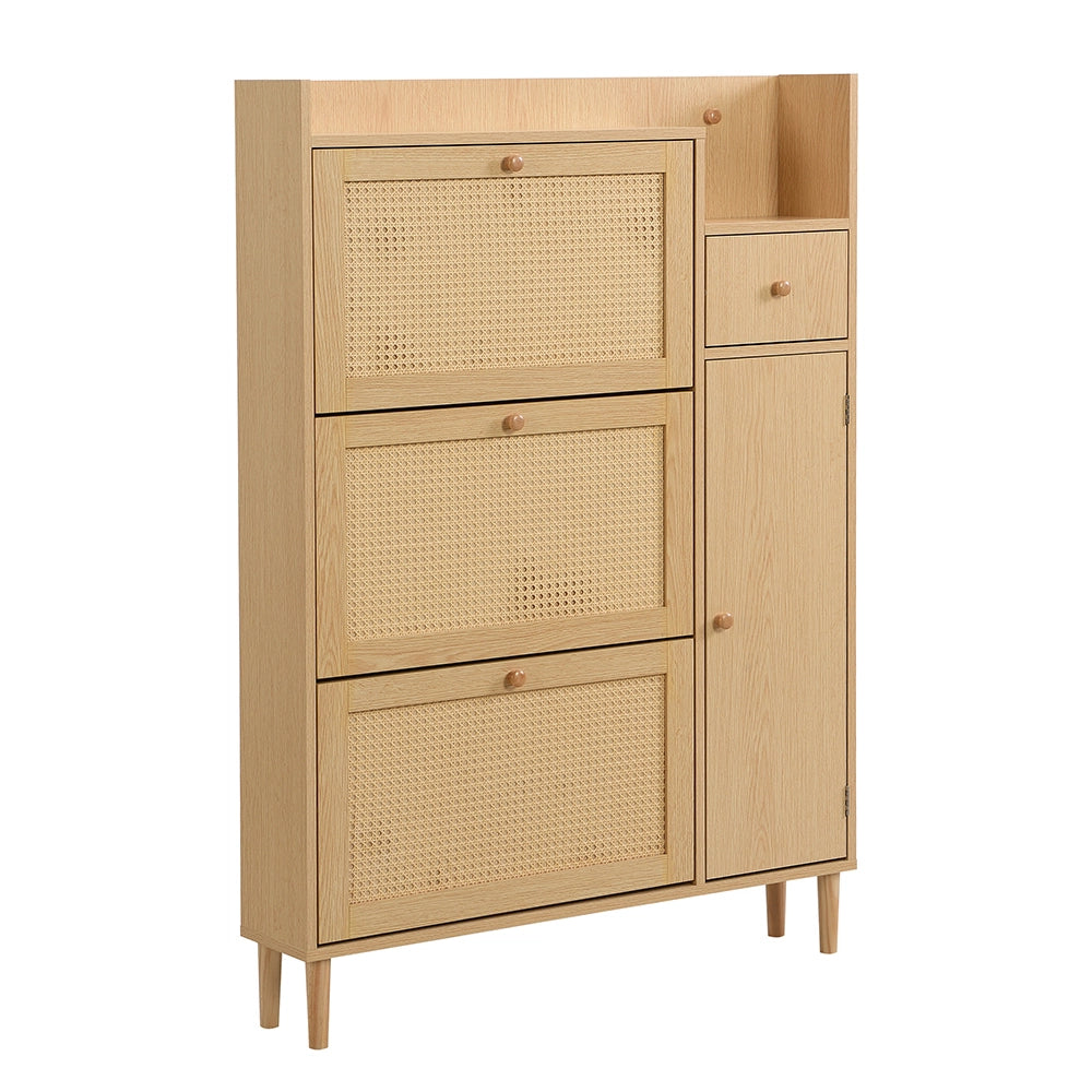 Armadio per scarpe in rattan - Xylo - 90x125x17 cm - 3 ante e 1 cassetto - Per ingressi stretti