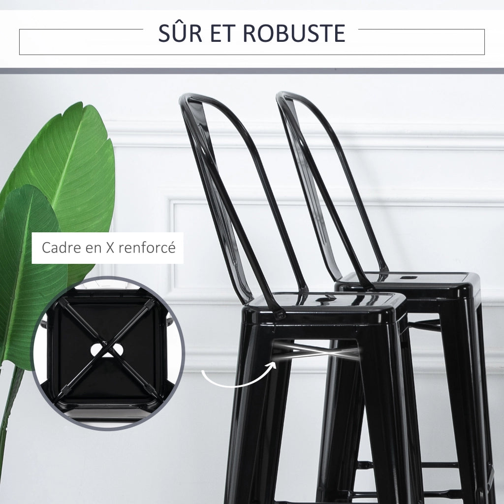Set 4 Sgabelli da Bar Impilabili con Schienale Poggiapiedi Altezza Seduta 76cm ¨C Xylo ¨C Metallo Nero