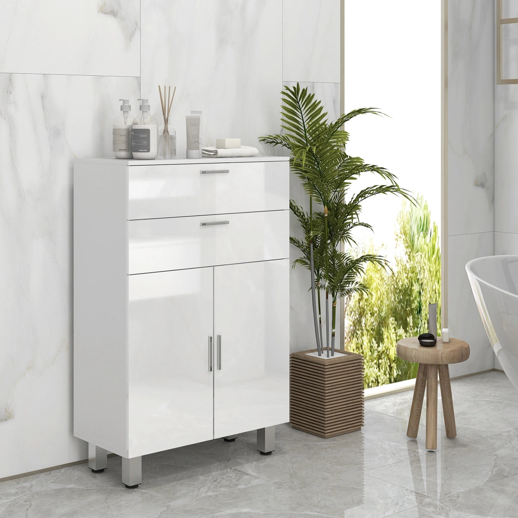 Mobile Bagno 60x30x93 cm con 2 Cassetti e Armadietto Rivestimento in Melamina Bianco