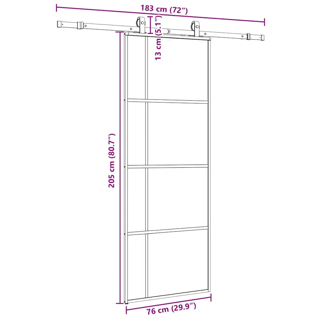 Porta Scorrevole con Ferramenta Nera 76x205 cm in Vetro ESG 3375809