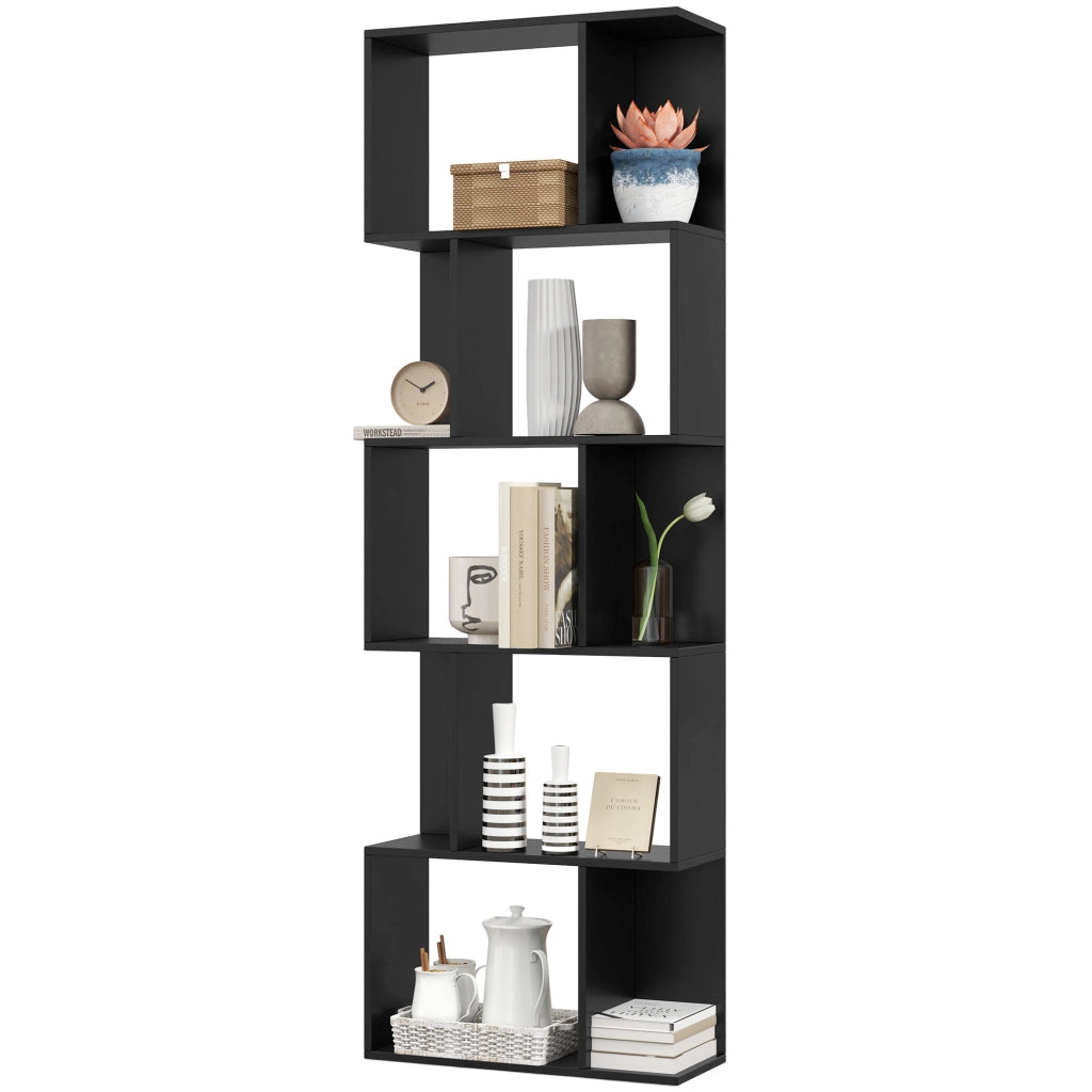 Libreria in Legno 5 Ripiani Design Moderno ¨C zephmum ¨C Nero 60x24x184.5 cm