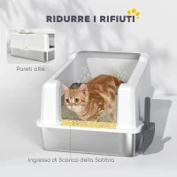 Lettiera per Gatti Impermeabile con Pareti Rialzate, Vassoio e Paletta, in ABS, 71x50.8x35.5 cm, Bianco