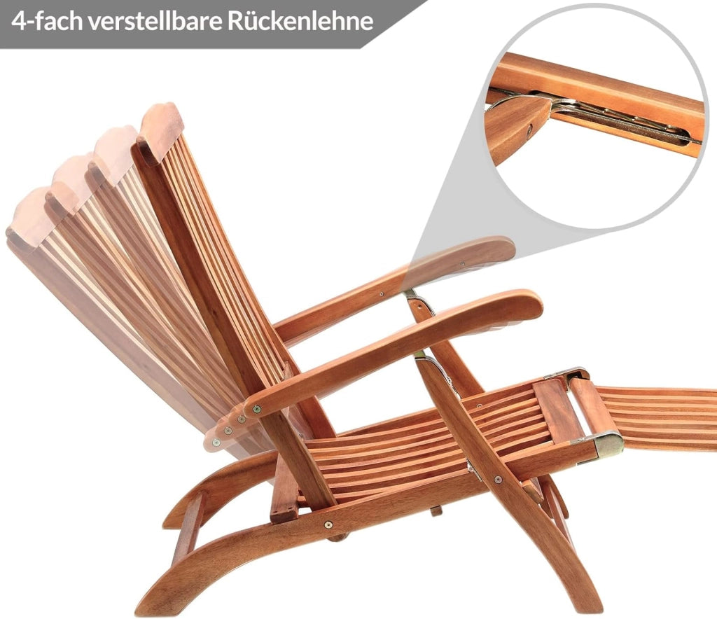 Lettino Prendisole Queen Mary Legno Acacia Poggiapiedi Rimovibile Sedia Sdraio Giardino Piscina