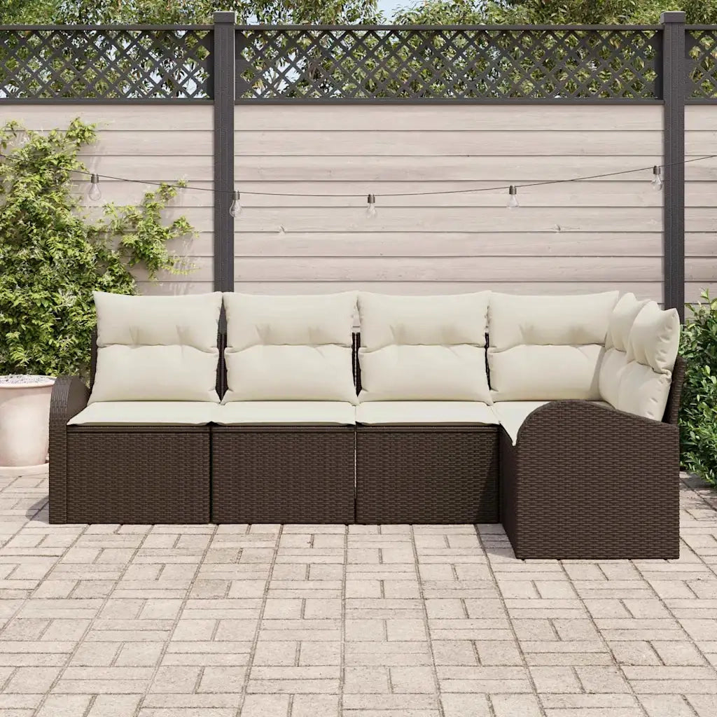 Set Divano da Giardino 5 pcs Marrone e bianco polyrattan 3354707