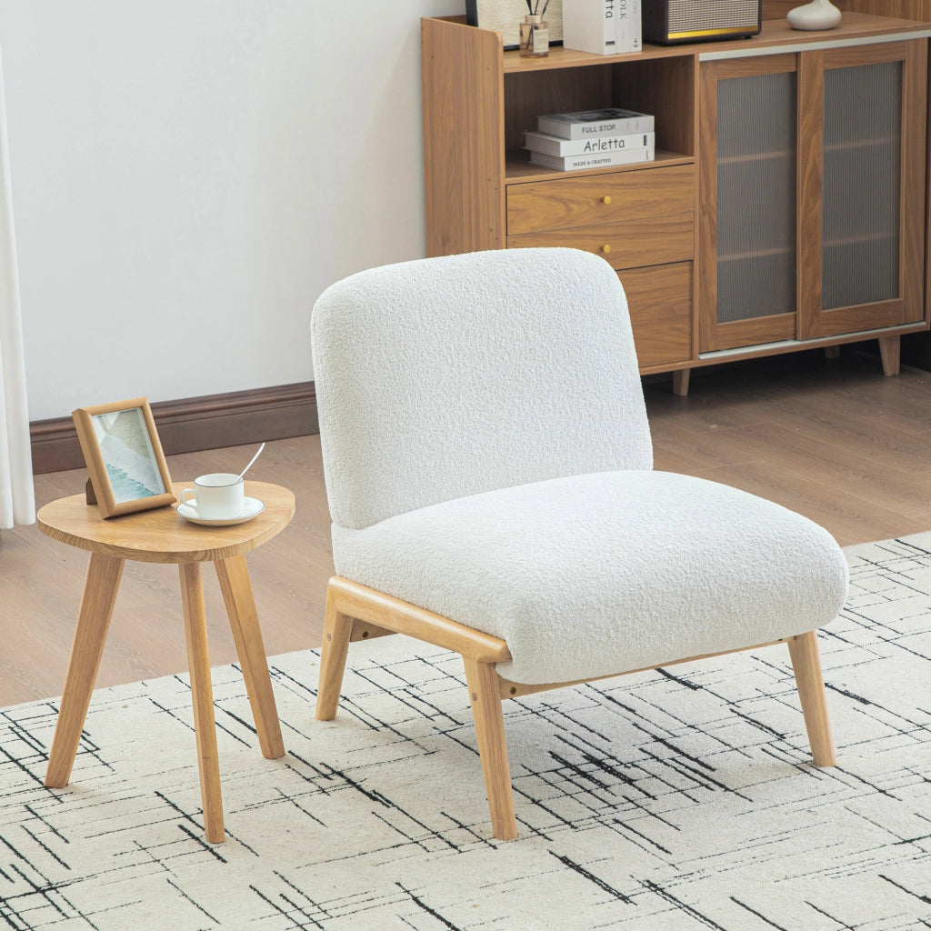 Poltrona Lounge in Tessuto Chenille ¨C Xylo ¨C Avorio, Gambe in Legno