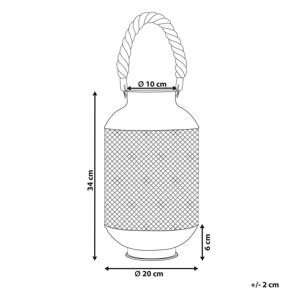 Lanterna In Metallo Nero Base Traforata Manico In Corda Candela Singola Moderna