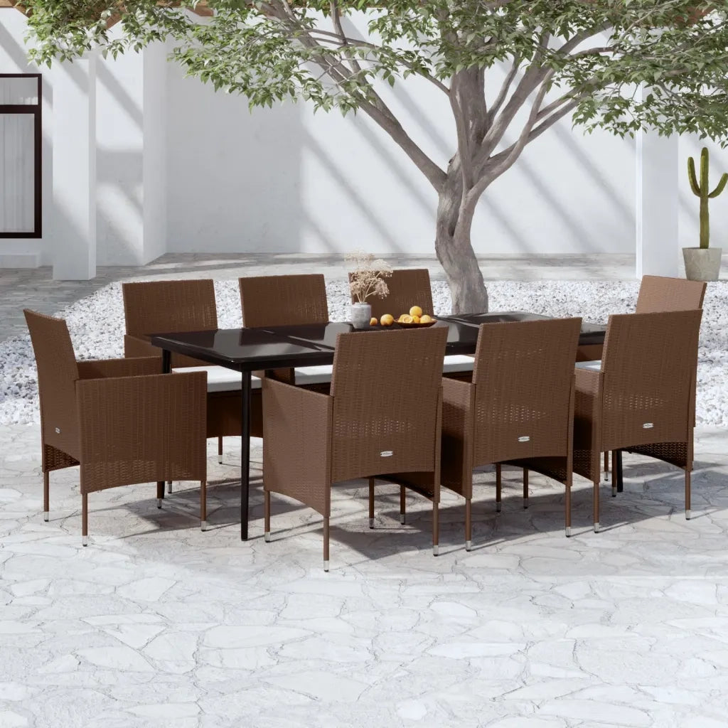 Set da Pranzo da Giardino con Cuscini 9 pz Marrone e Nero cod mxl 41906