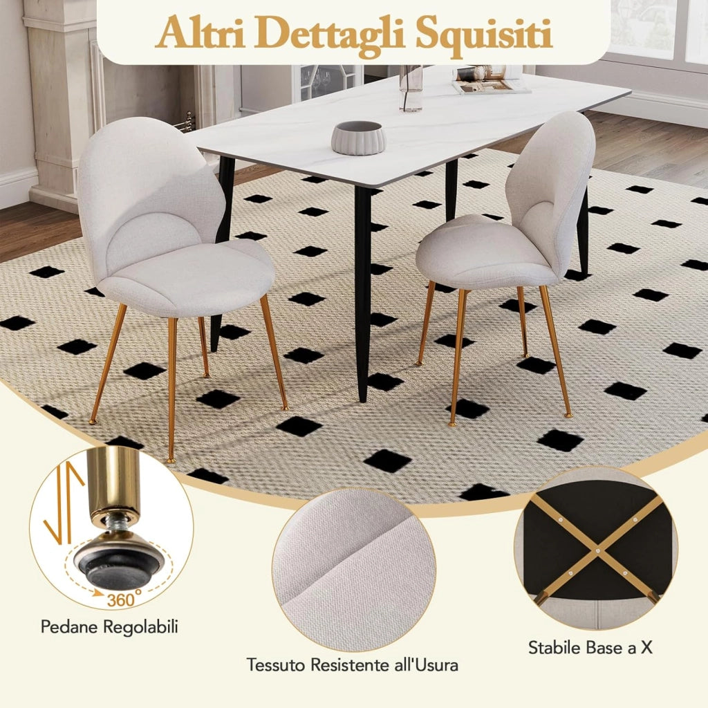 Set di 2 Sedie Imbottite per Sala Pranzo, Sedia per Cucina con Gambe in Legno, Sedia Moderna Comfortevole con Schienale a Curvo e Piedini Regolabili, per Soggiorno, Capacità di 150 kg, Grigio